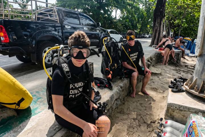 Divers kitting up on Kata Beach